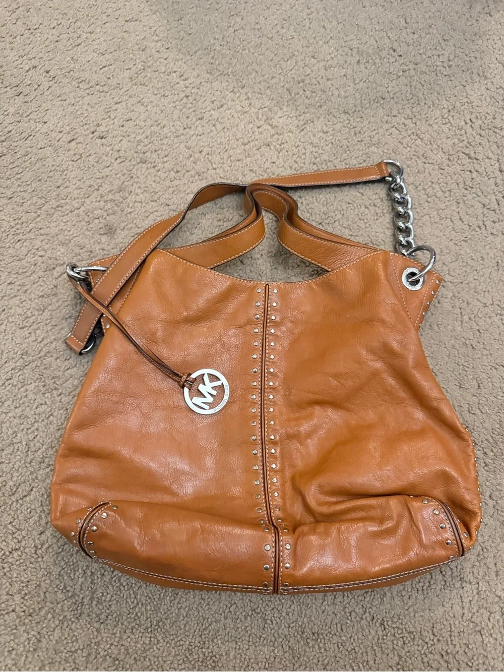 Michael Kors Cognac Leather Hobo with Silver Hardware